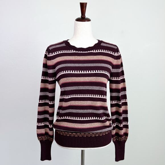 Ann Taylor LOFT Metallic Stripe Puff Sleeve Knit Sweater NWT - Picture 2 of 10